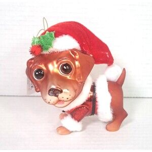 December Diamonds 79-81728 Labrador Dog Puppy 5" Glass Christmas Ornament Santa